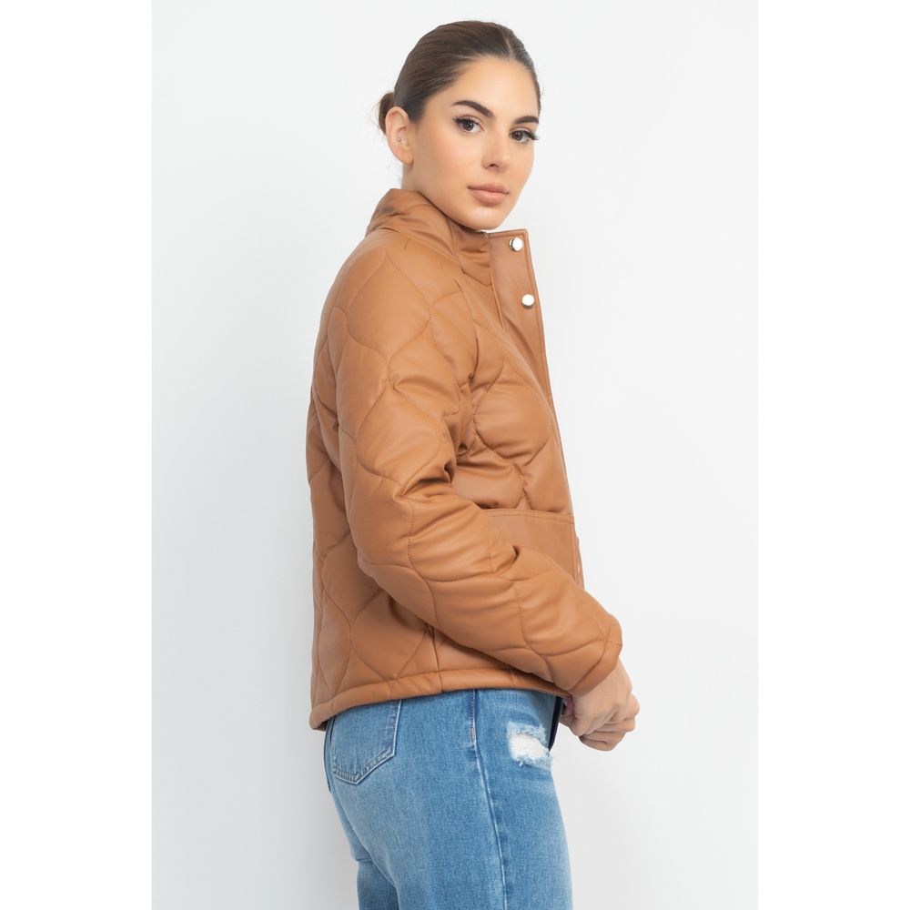 Mock Neck Quilted Jacket - Picture 3 of 8